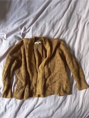 Open-Front Knit Cardigan Sweater in Mustard
